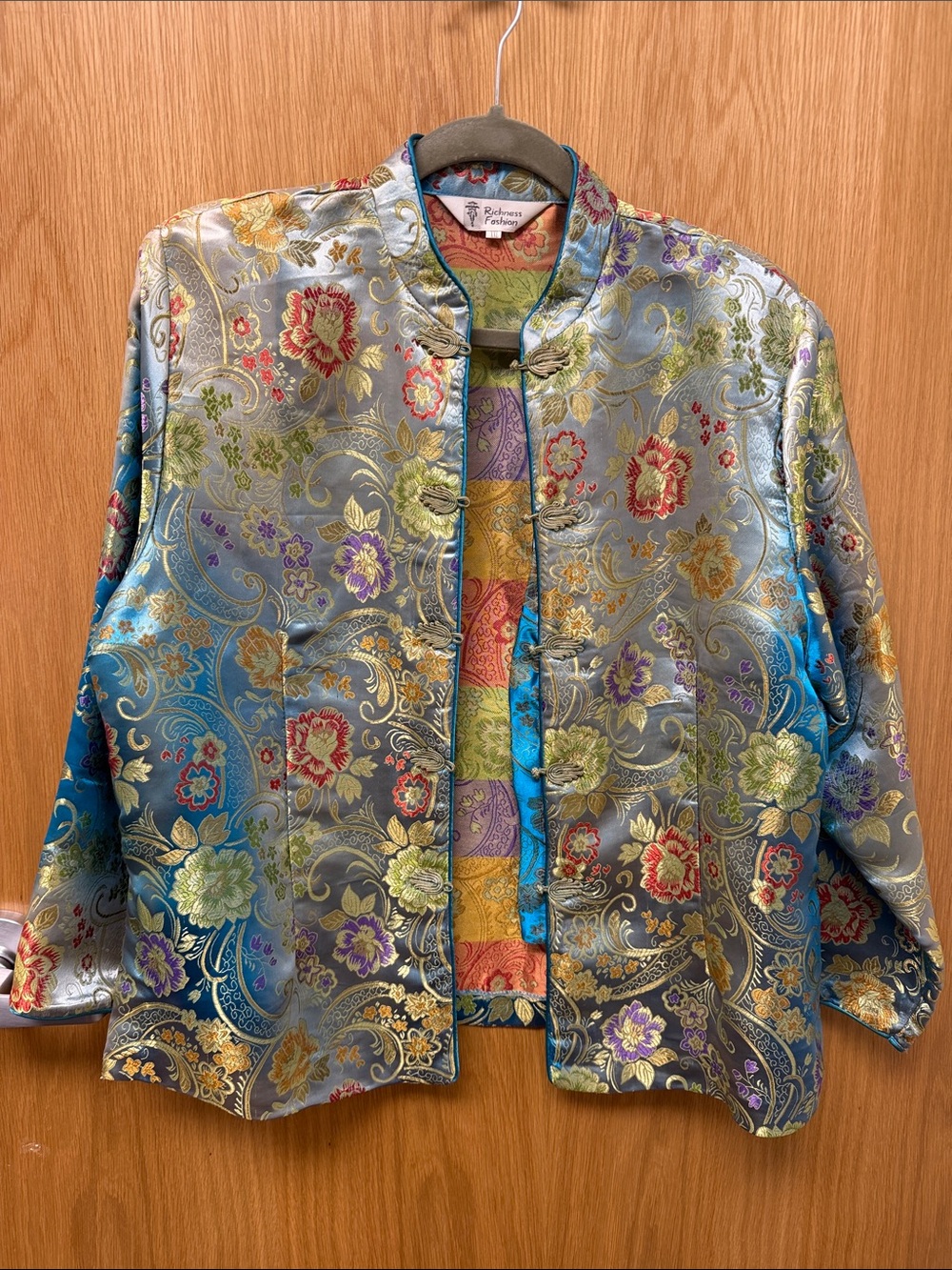 Richness Fashion Multicolor Brocade Mandarin Kimono Style Blazer Jacket